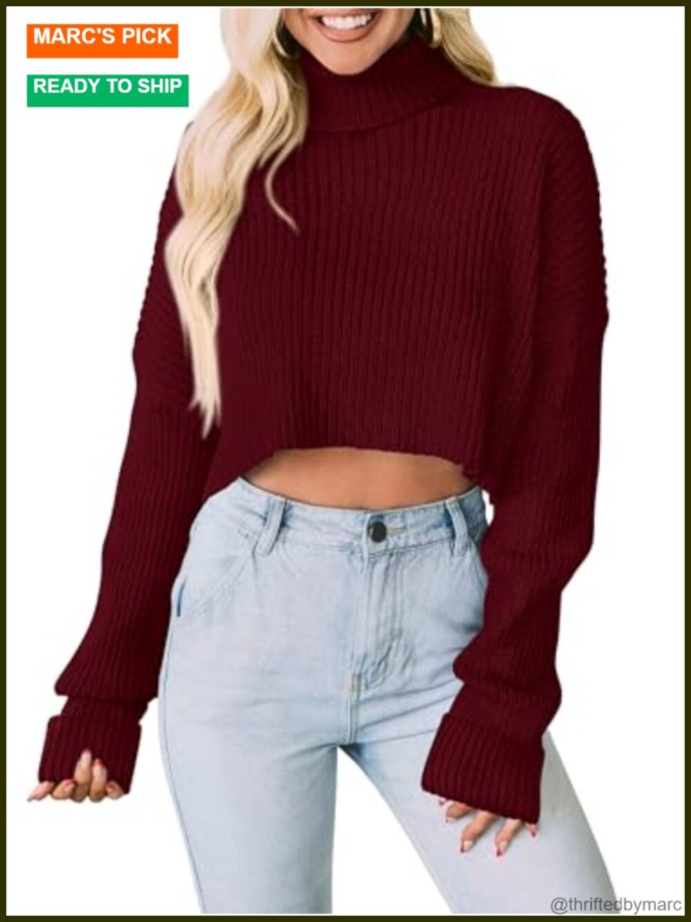 Turtleneck Cropped Sweater Soft Knit Long Sleeve Pullover